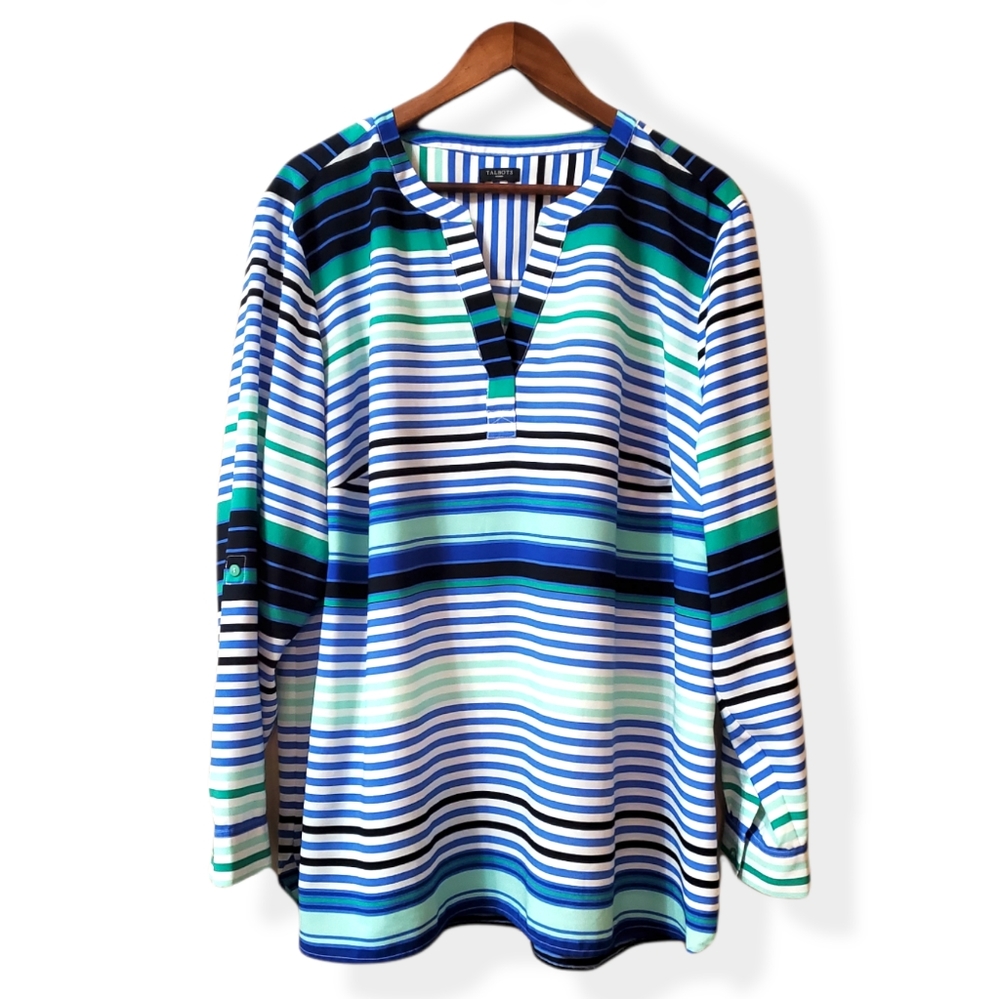 Talbots Stripe Split Neck Blouse- 3X